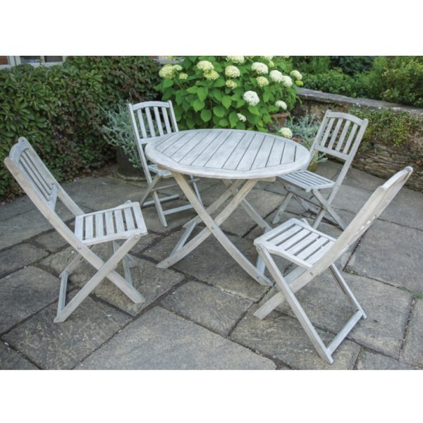 The Dorset 4 Seater Dining Set is crafted from FSC eucalyptus hardwood, naturally resistant to rot and moisture. Includes a dining table and four folding chairs, perfect for outdoor dining in gardens or patios.