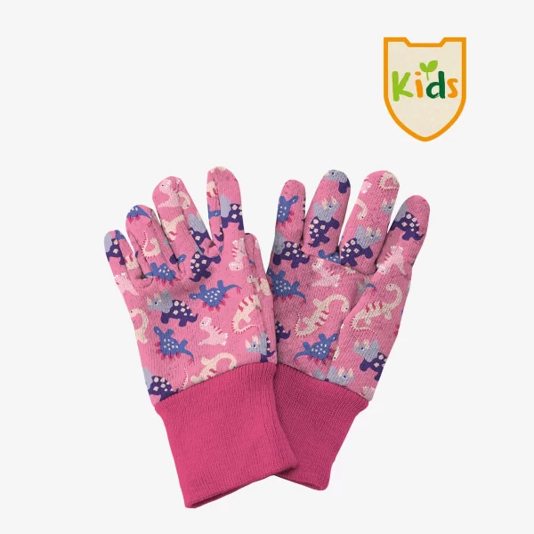 Kent & Stowe Pink Dinosaur Kids Gardening Gloves in soft cotton